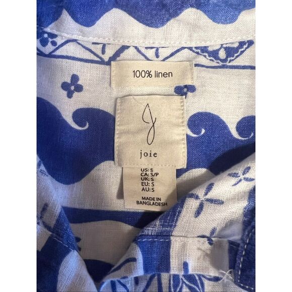Joie Womens Small 100% Linen Shirt Top Blue White Tropical Floral button up - Picture 6 of 6